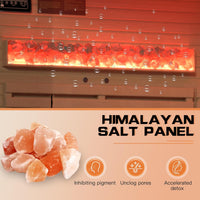3-4 Person Corner Infrared Sauna- Luxury Home Sauna Spa Room with Himalayan Salt Therapy, Canadian Hemlock&Panoramic Tempered Glass,220V