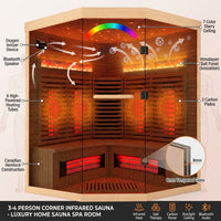 3-4 Person Corner Infrared Sauna- Luxury Home Sauna Spa Room with Himalayan Salt Therapy, Canadian Hemlock&Panoramic Tempered Glass,220V — How It Works