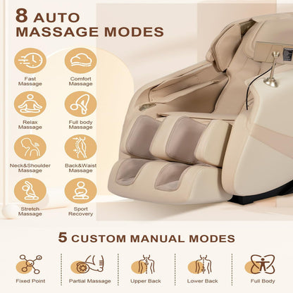 Massage Chair Full Body, Zero Gravity, Airbag Shiatsu, Sl-Track, Beige | Zero Gravity Massage Chair with 13 Modes, Body Scan, Foot Massage with Extendable Calf Rest, Heating, Yoga , AI Control
