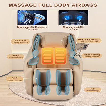 Massage Chair Full Body, Zero Gravity, Airbag Shiatsu, Sl-Track, Beige | Zero Gravity Massage Chair with 13 Modes, Body Scan, Foot Massage with Extendable Calf Rest, Heating, Yoga , AI Control