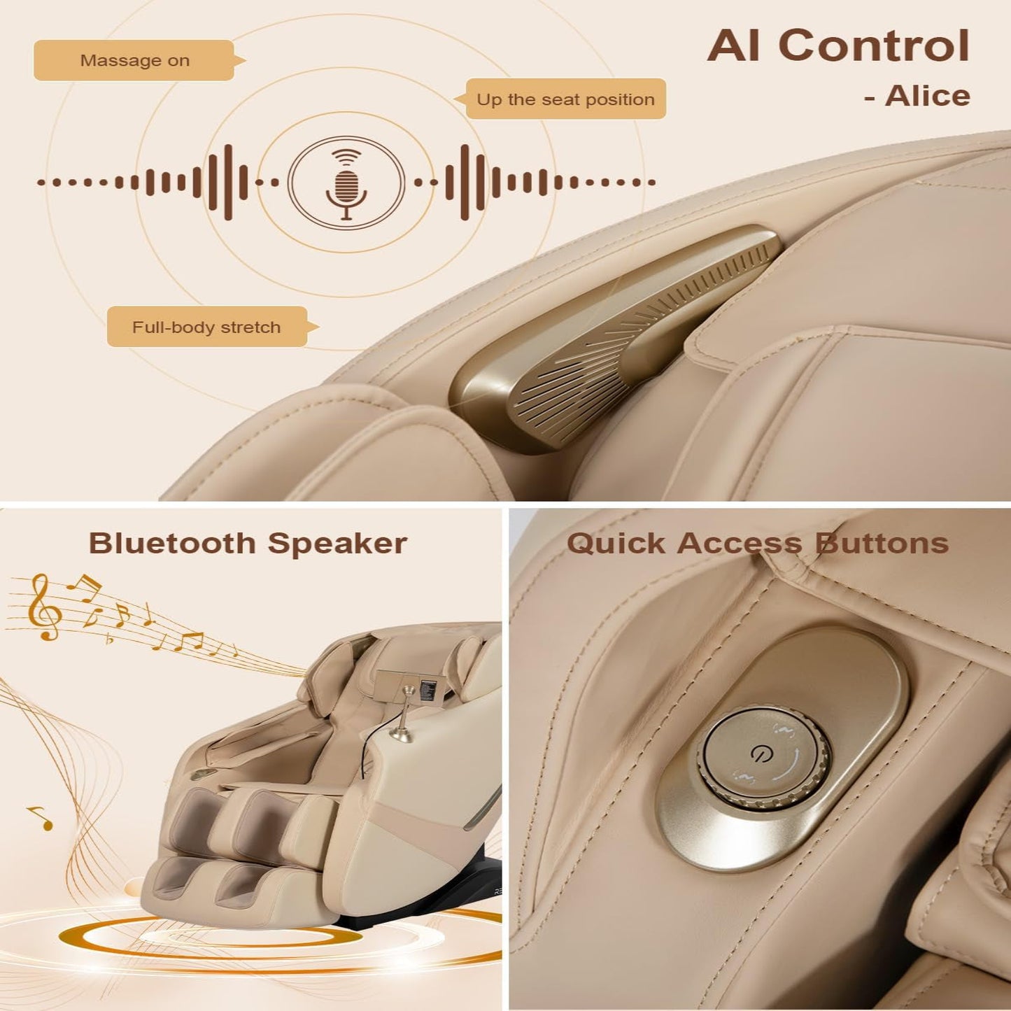 Massage Chair Full Body, Zero Gravity, Airbag Shiatsu, Sl-Track, Beige | Zero Gravity Massage Chair with 13 Modes, Body Scan, Foot Massage with Extendable Calf Rest, Heating, Yoga , AI Control