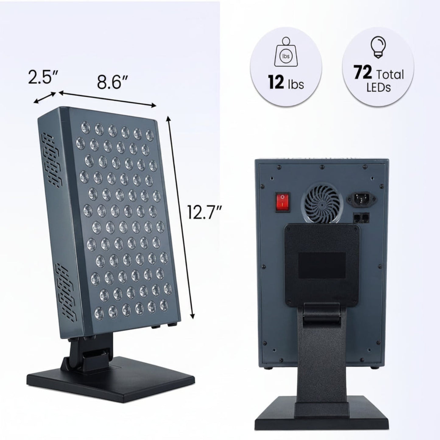 Red Light Therapy Panel Device – 630Nm 660Nm 810Nm 850Nm Red & near Infrared Light Therapy, LED Light Therapy Lamp, 72 Quad Chip Leds, Adjustable Brightness, Pulse Mode – ULTRA360