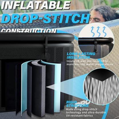 Inflatable Cold Plunge Tub, 150 Gallon, 59" L X 31.5" W X 23.6" H | Ice Bath Tub Compatible Water Chiller for Athletes, Insulated Lid, EVA Groundsheet, Backpack