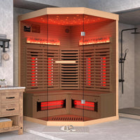 3-4 Person Corner Infrared Sauna- Luxury Home Sauna Spa Room with Himalayan Salt Therapy, Canadian Hemlock&Panoramic Tempered Glass,220V