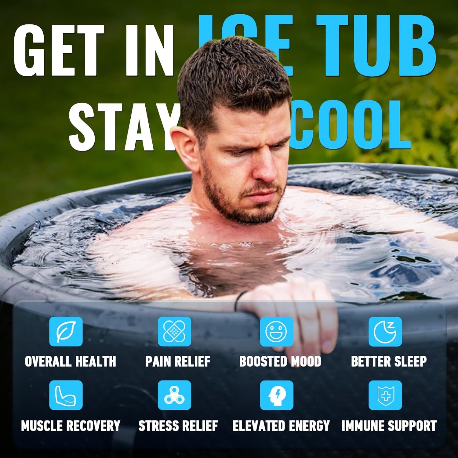 Inflatable Cold Plunge Tub, 150 Gallon, 59" L X 31.5" W X 23.6" H | Ice Bath Tub Compatible Water Chiller for Athletes, Insulated Lid, EVA Groundsheet, Backpack