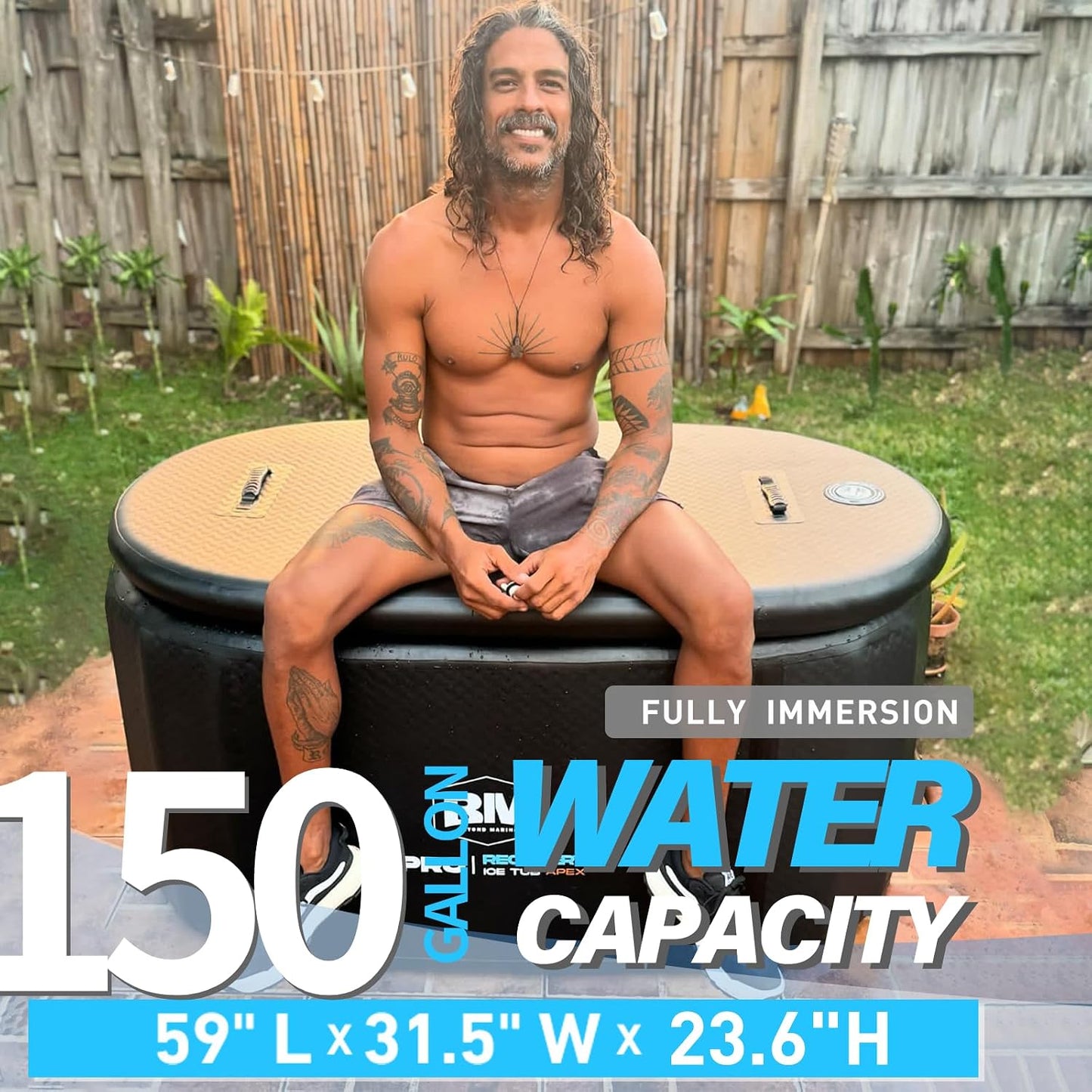 Inflatable Cold Plunge Tub, 150 Gallon, 59" L X 31.5" W X 23.6" H | Ice Bath Tub Compatible Water Chiller for Athletes, Insulated Lid, EVA Groundsheet, Backpack