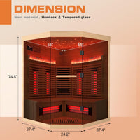 3-4 Person Corner Infrared Sauna- Luxury Home Sauna Spa Room with Himalayan Salt Therapy, Canadian Hemlock&Panoramic Tempered Glass,220V